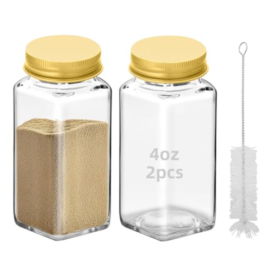 Glass Container Set - 2 Adet 4oz Cam Baharat Kavanozları,