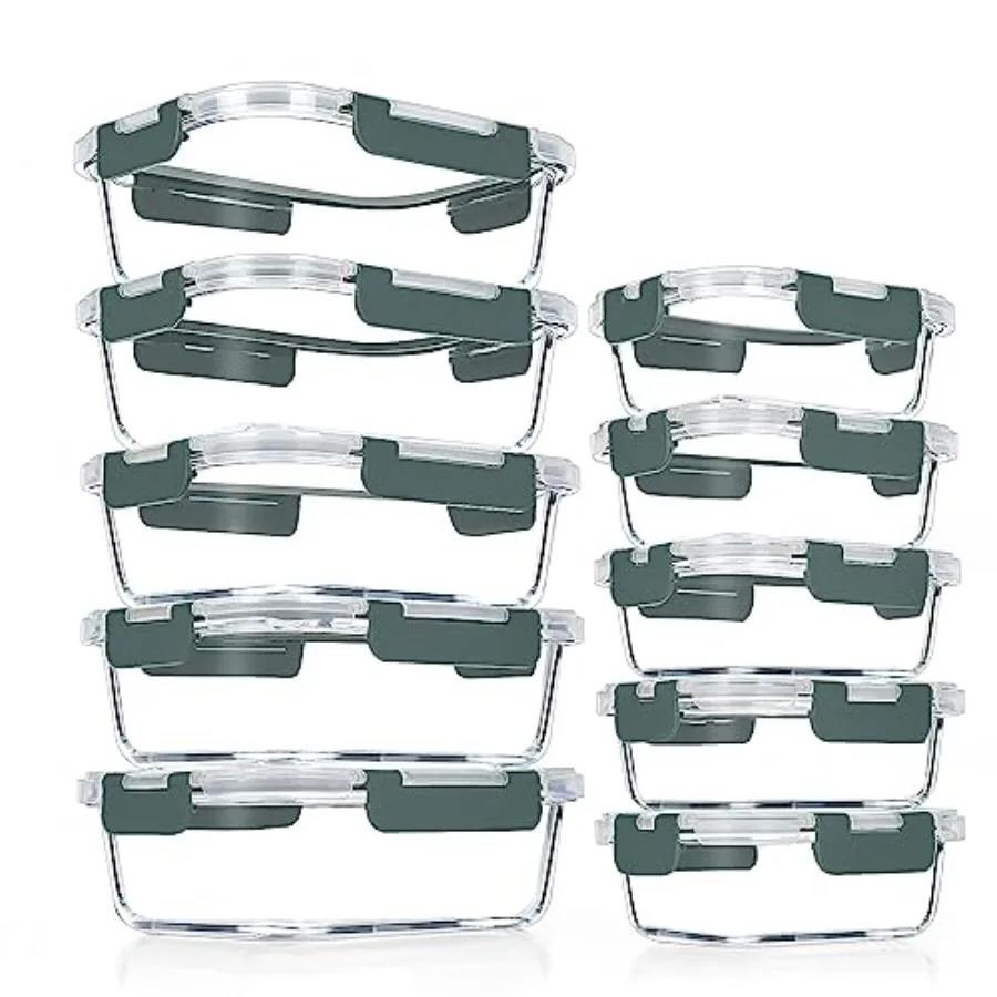 Glass Container Set - 10'lu Paket Cam Yemek Hazırlık Kapları,
