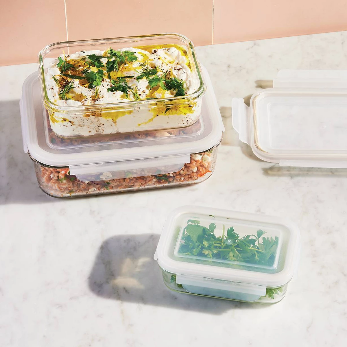 Glass Container Set - 6'lı (3'lü Set) Cam Saklama Kabı