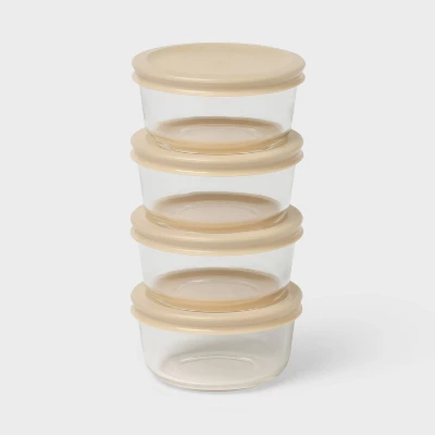 Glass Container Set - 8 Parça (4'lü Set) Yuvarlak Cam