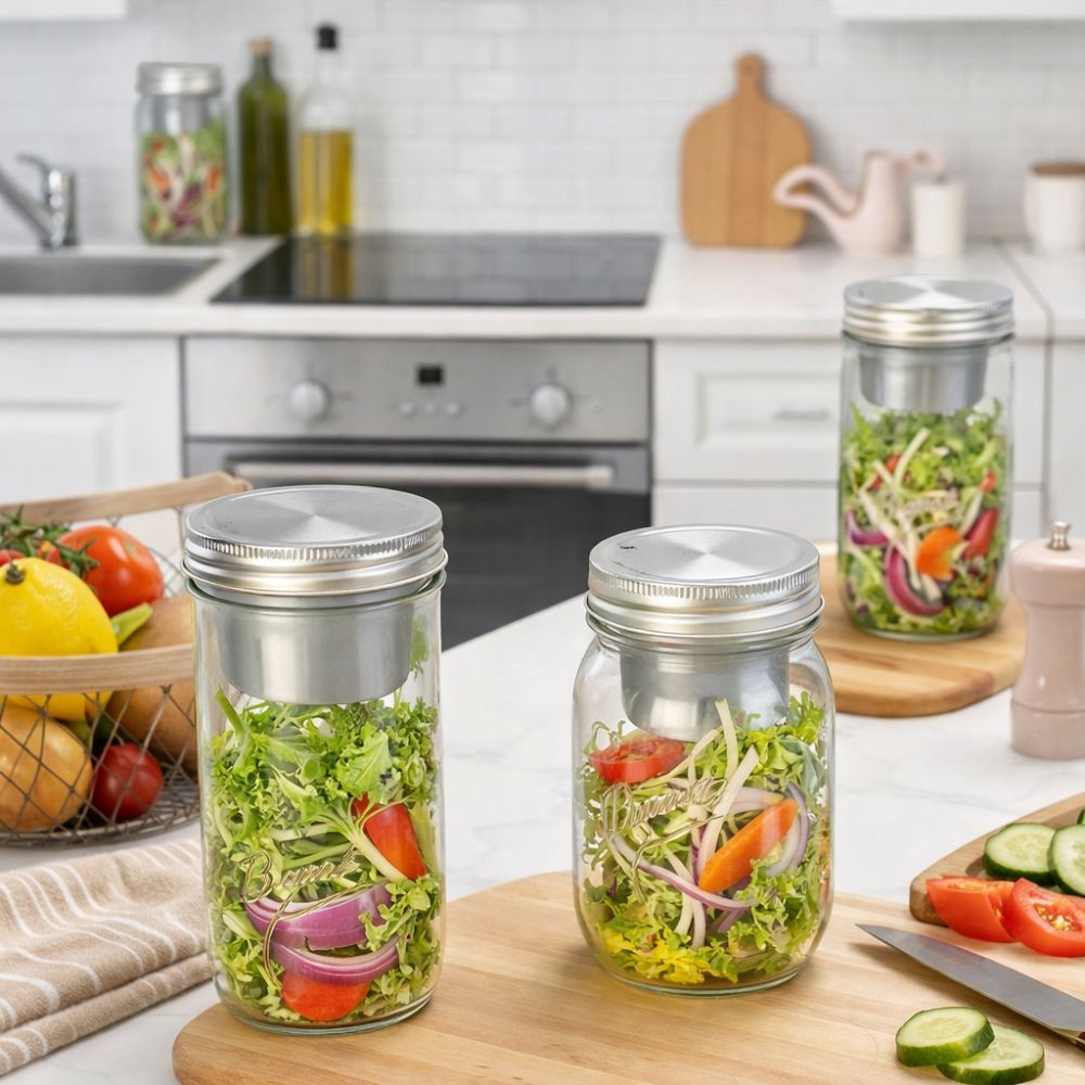 Meal Prep Weekly - 16/24 Oz Salata Cam Kavanozları Geniş