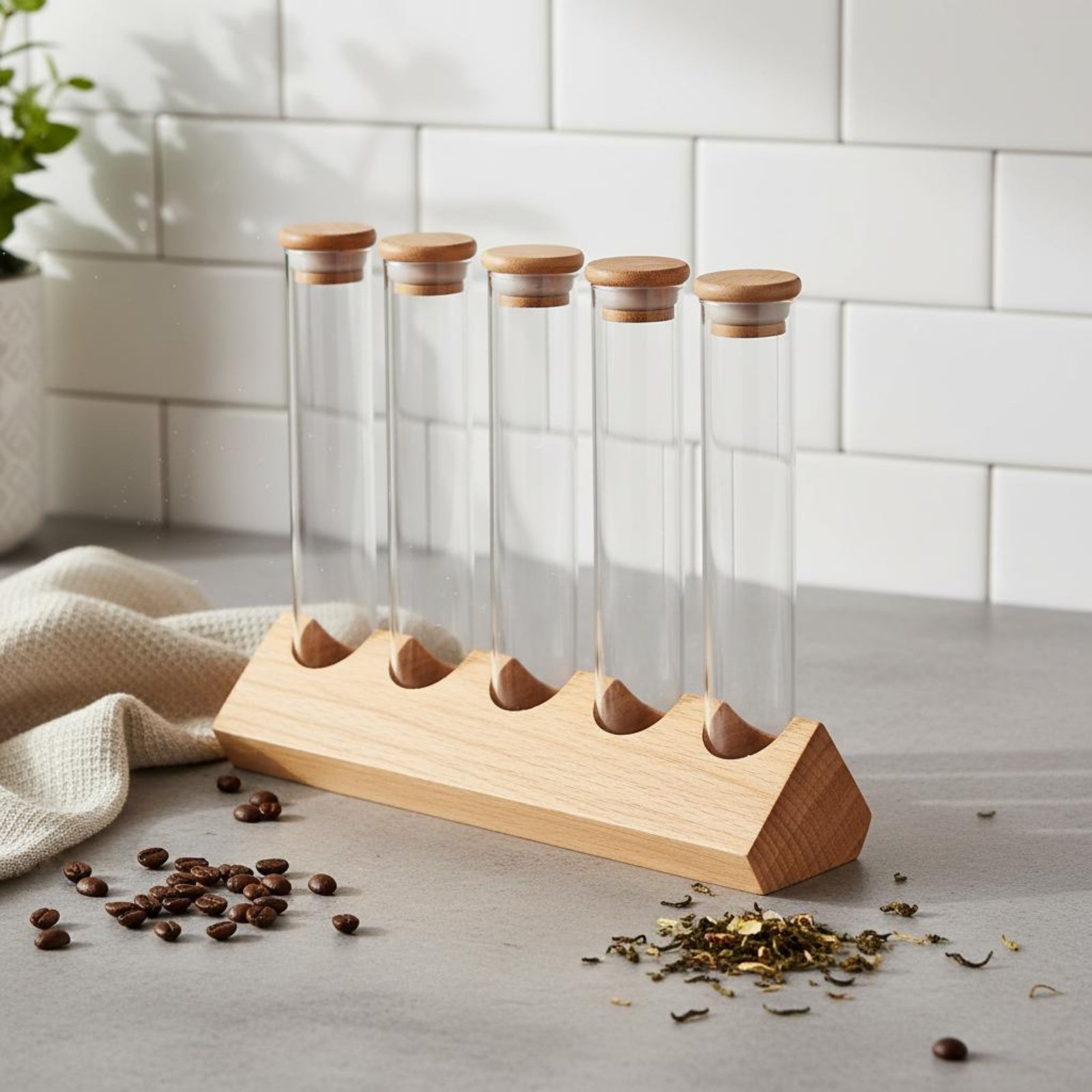 Ahşap Standlı Cam Tüp Kap Seti - Glass Container Set incelemesi ve fiyatı